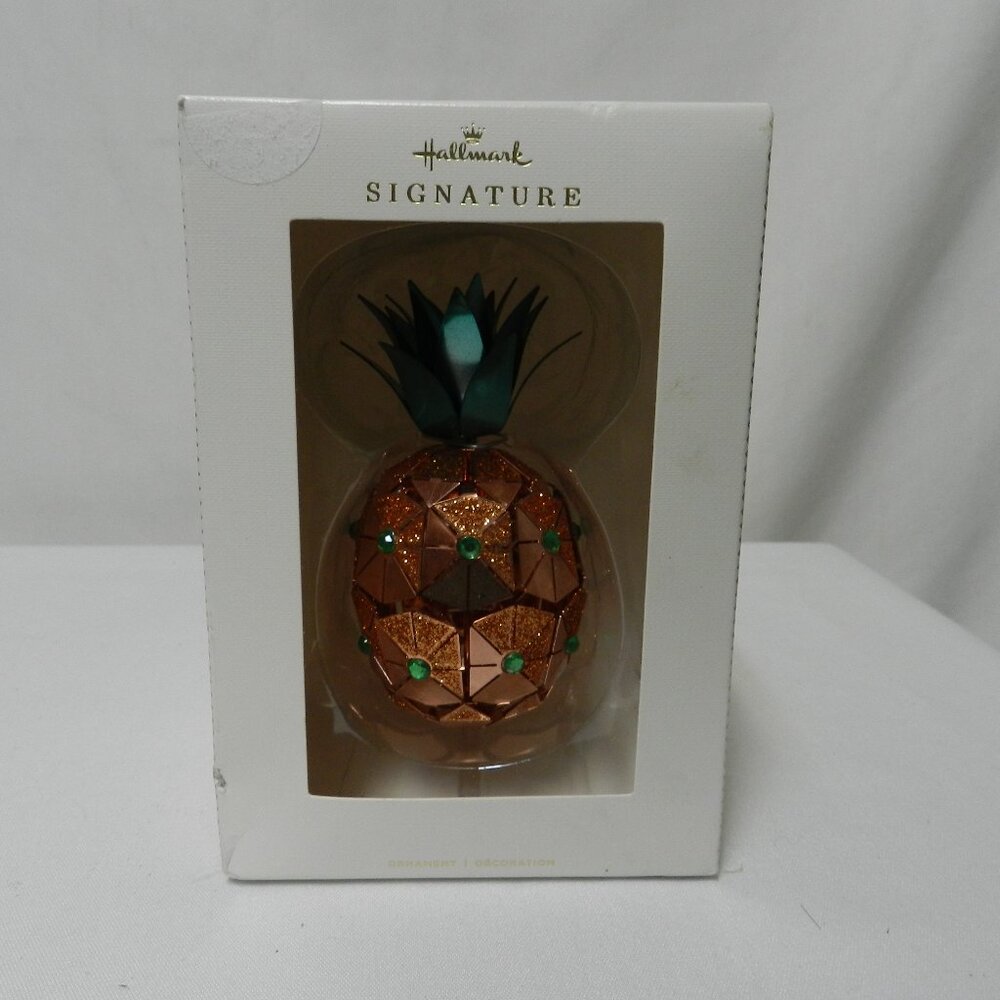 Hallmark Christmas Pineapple Ornament pink green metallic metal fruit 4" NEW NIB